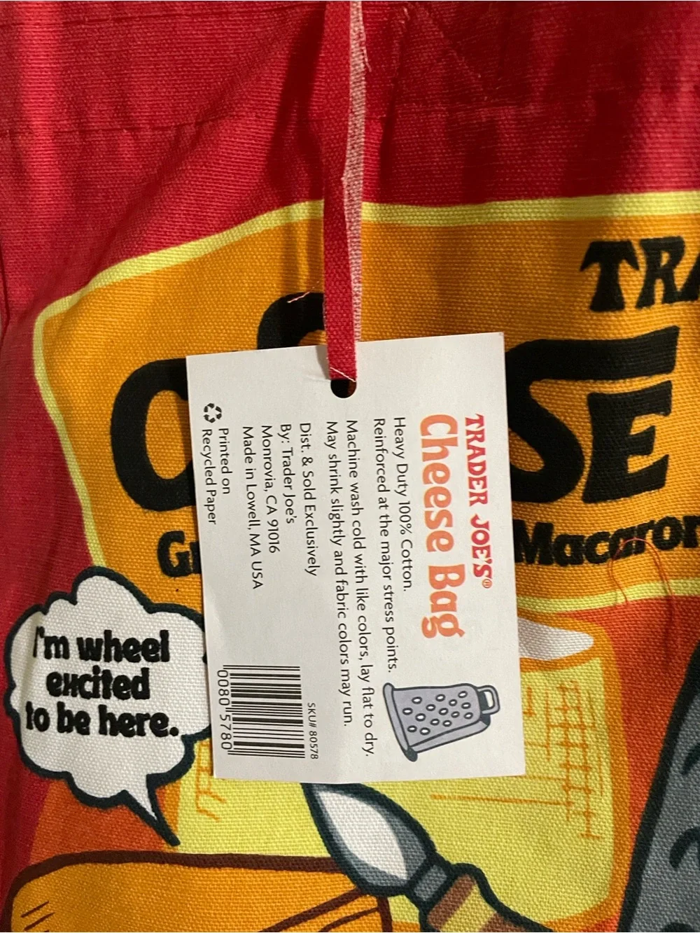 NWT Trader Joe's Limited Edition Tote Bag Cheese Adventures Heavy Duty & Large